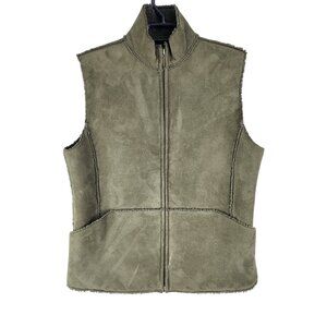 Women Valerie Stevens Green Faux Suede Vest Jacket Sherpa Lined Polyester Size L